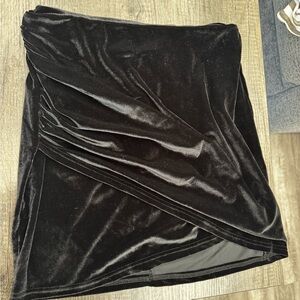 Boohoo Black Velvet Wrap-Style Mini Skirt